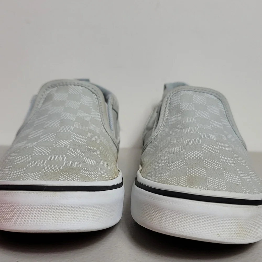 Vans Little girls Slip On Sz 4 Blue Chequered Plaid Slip On Shoes